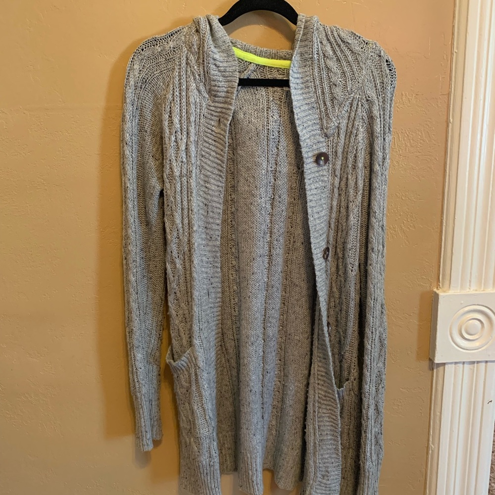 SO duster cable knit hooded cardigan jacket